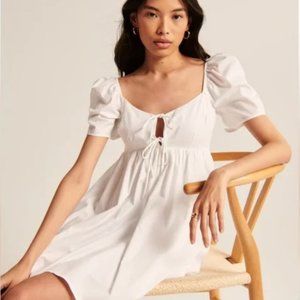 Keyhole Babydoll Mini Dress - White - Large Petite